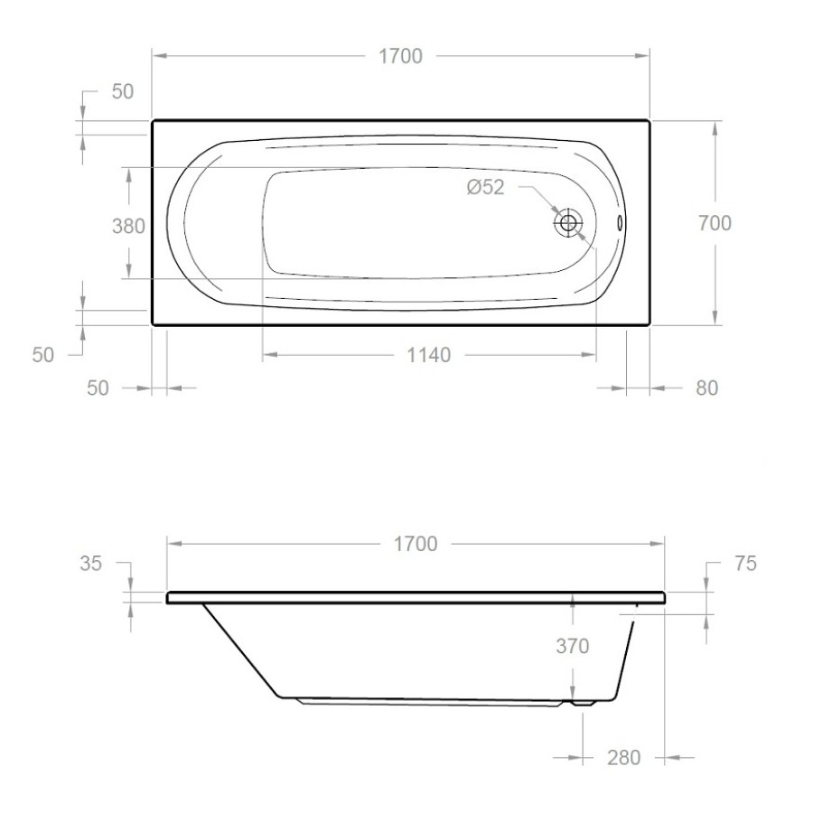 Sonas Lotus Single Ended Bath With Grips 1700mm x 700mm