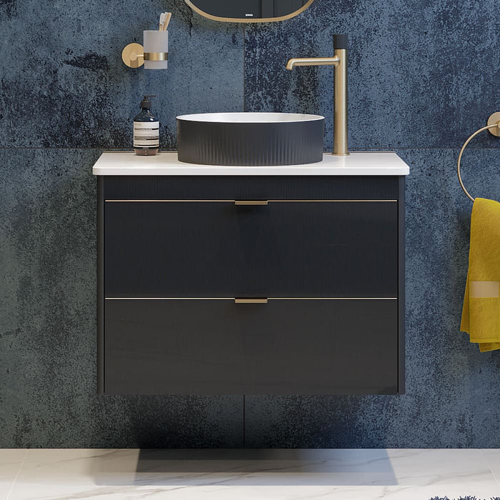 Sonas Lumiere 2 Drawer Wall Hung Vanity Unit with Gloss White Resin Countertop & Handles