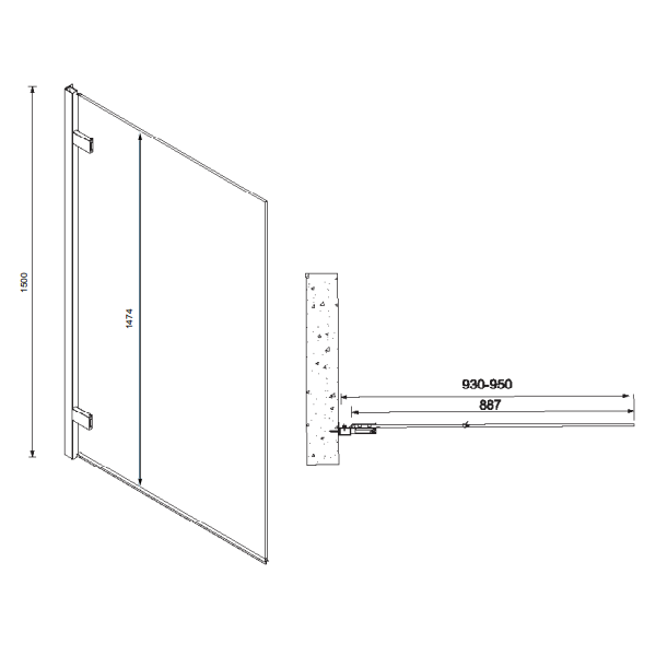 Sonas Lunar Hinged Bathscreen - 1500mm x 950mm - Polished