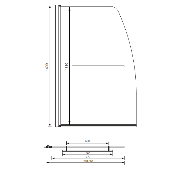 Sonas Lunar Radius Bathscreen With Towel Rail - 1400mm x