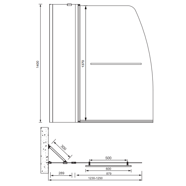 Sonas Lunar Radius Hinged Bathscreen With Towel Rail