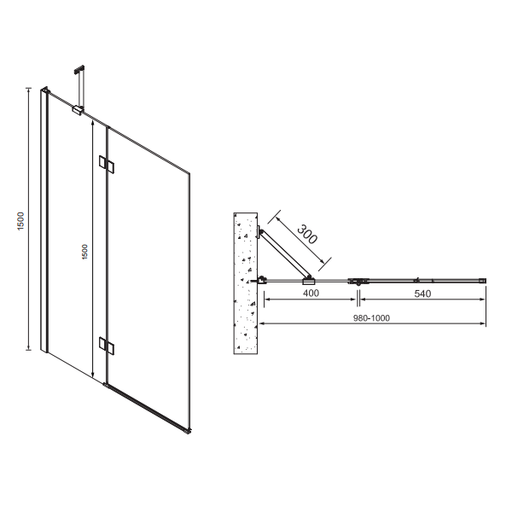 Sonas Lunar Two Panel Hinged Bathscreen - 1500mm x 1000mm