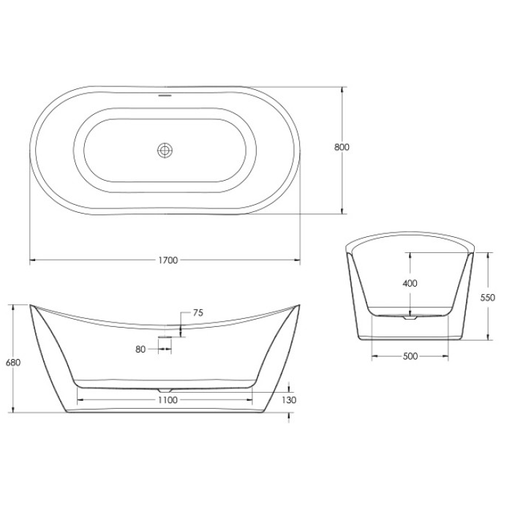 Sonas Lyra Freestanding Double Ended Boat Bath 1700mm x