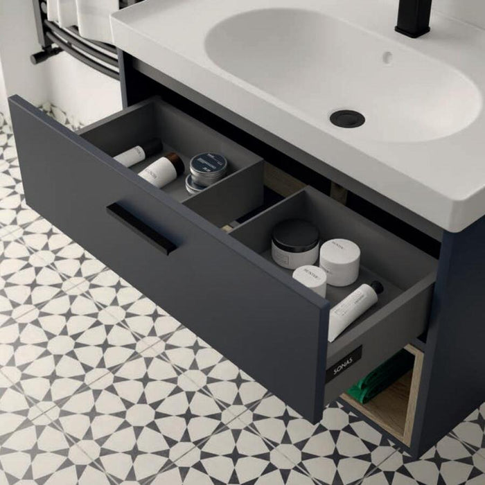 Sonas Malmo 1 Drawer Wall Hung Vanity Unit With Gloss Basin And Handle
