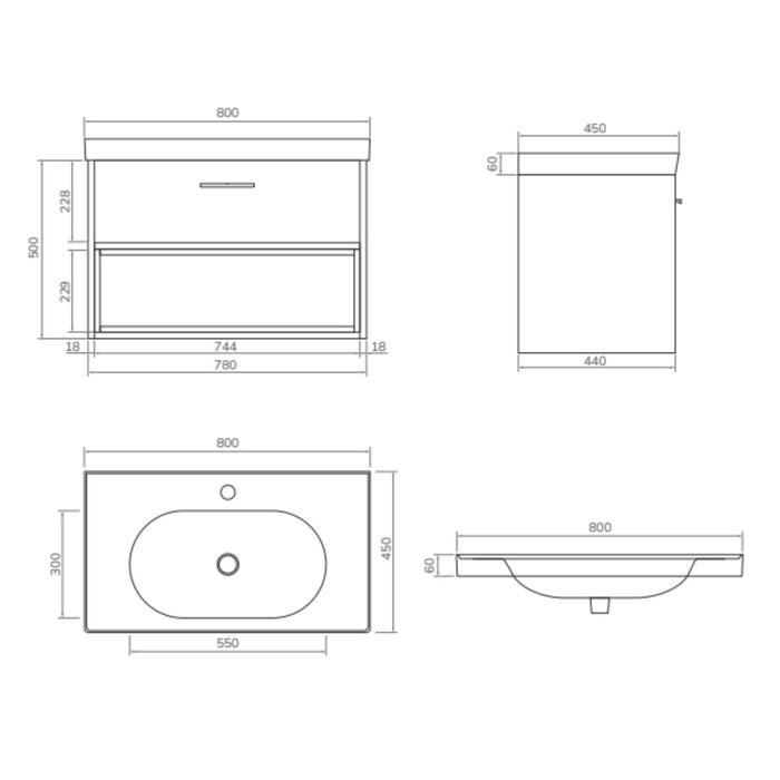 Sonas Malmo 1 Drawer Wall Hung Vanity Unit With Matt Finish