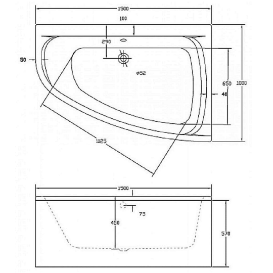 Sonas Maya Offset 8 Jet Corner Bath With Bath Panel 1500mm