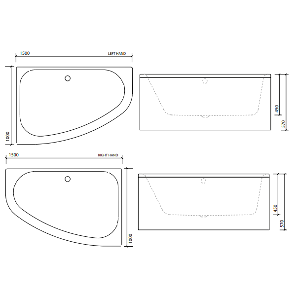 Sonas Maya Offset Corner Bath With Bath Panel 1500mm x