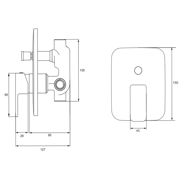 Sonas Norfolk Square Manual Shower Valve With Diverter