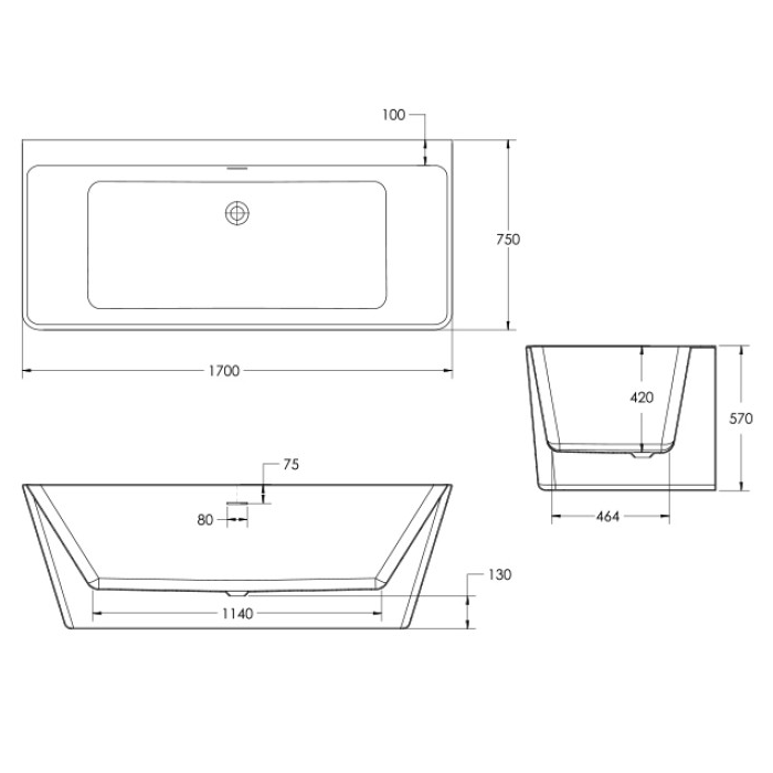 Sonas Ontario Freestanding Double Ended Bath 1700mm x 750mm