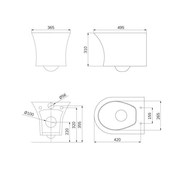 Sonas Pena Rimless Wall Hung Toilet And Seat - White