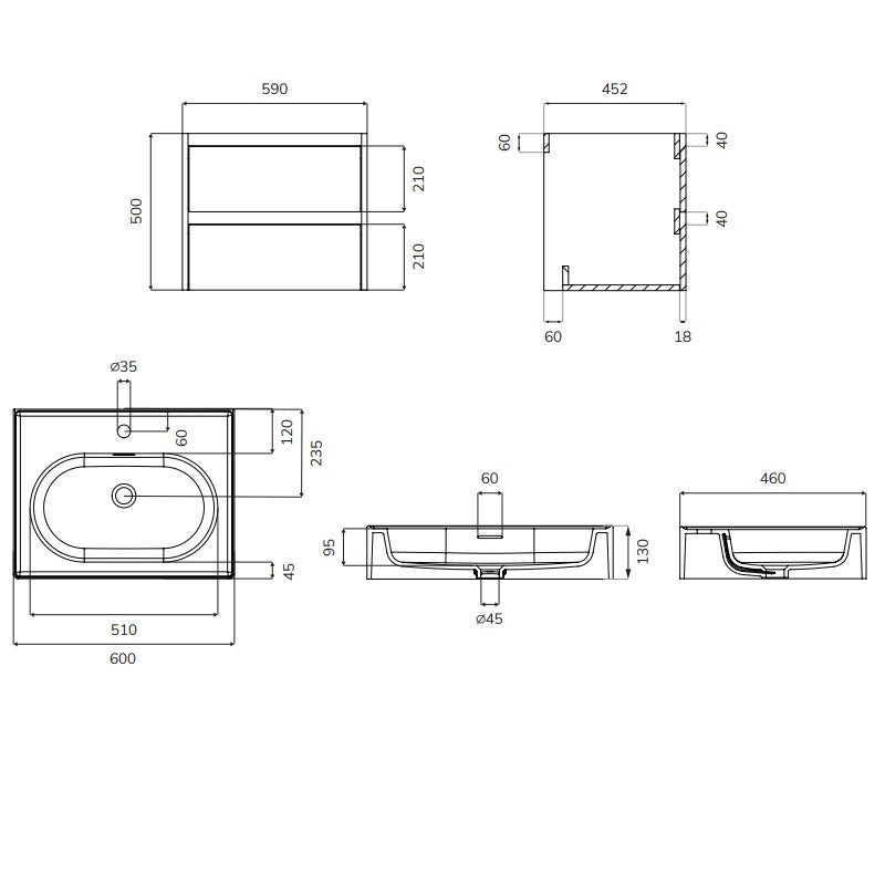 Sonas Pulse Two Drawer Wall Hung Vanity Unit With Ceramic