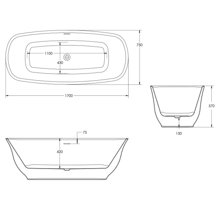 Sonas Reef Freestanding Double Ended Bath 1700mm x 750mm