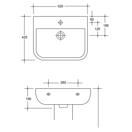 Sonas Rubix Basin With Full Pedestal 520mm Wide 1 Tap Hole