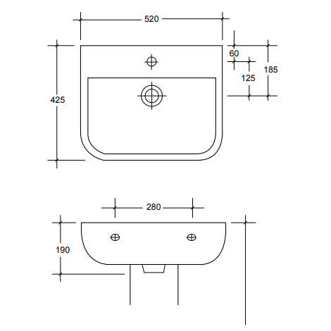 Sonas Rubix Basin With Semi Pedestal 520mm Wide 1 Tap Hole