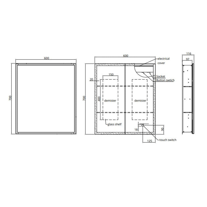 Sonas Sansa 1 Door Recessed Illuminated LED Mirror Cabinet