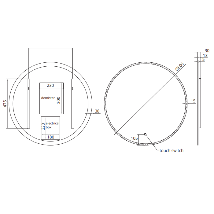 Sonas Sansa Round Perimeter LED Mirror - Illuminated Mirrors