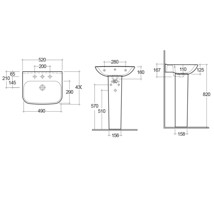 Sonas Scala Basin With Full Pedestal 1 Tap Hole