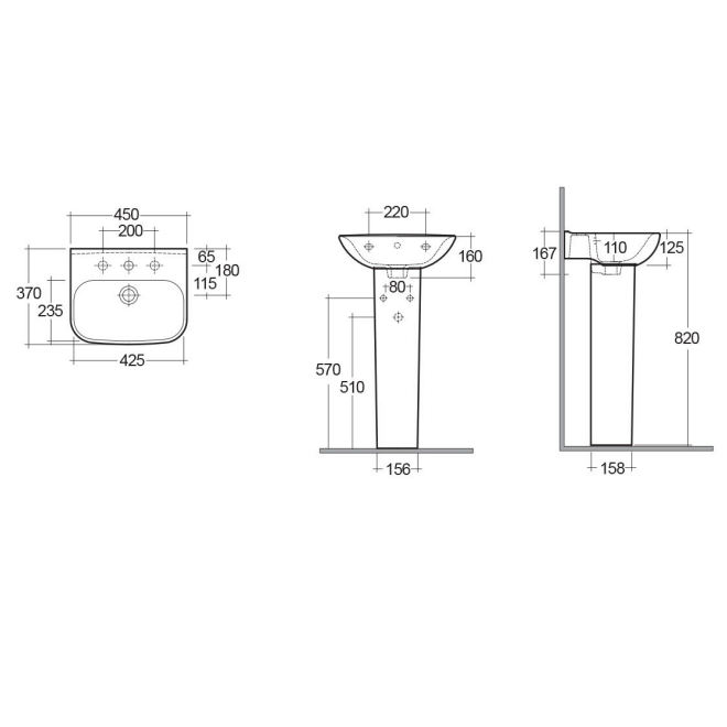 Sonas Scala Basin With Full Pedestal 1 Tap Hole