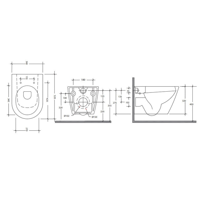 Sonas Scala Rimless Wall Hung Toilet And Seat - Toilets