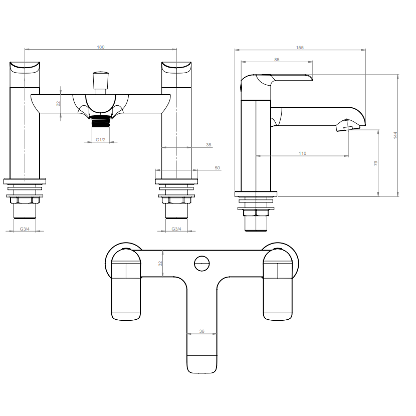 Sonas Scope Deck Mounted Bath Shower Mixer Tap With Handset