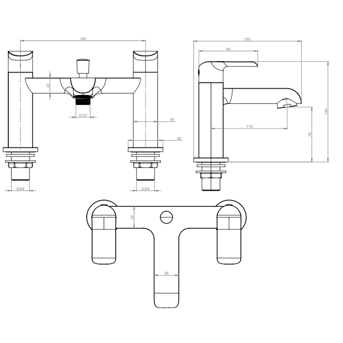 Sonas Scope Deck Mounted Bath Shower Mixer Tap With Handset