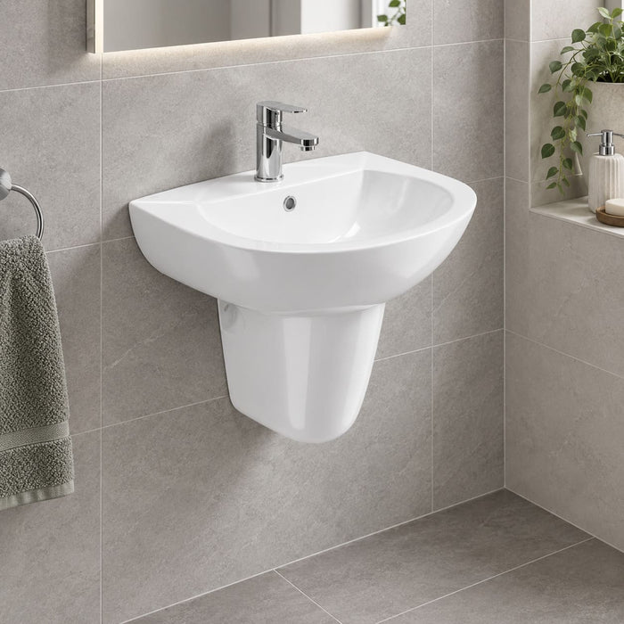 Sonas Select Round Basin with Semi Pedestal 1 Tap Hole