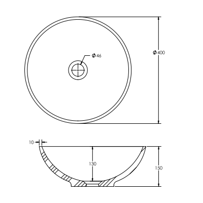 Sonas Skal Round Countertop Basin And Waste 400mm Wide