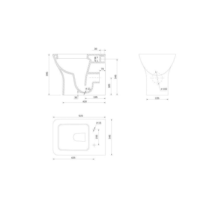 Sonas Sophia Back To Wall Toilet With Seat - White - Back