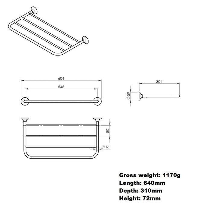 Sonas Stessa Single Towel Shelf - Chrome Rings