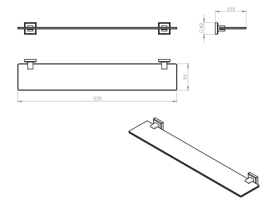 Sonas Stessa Square Glass Shelf - Chrome Shelves