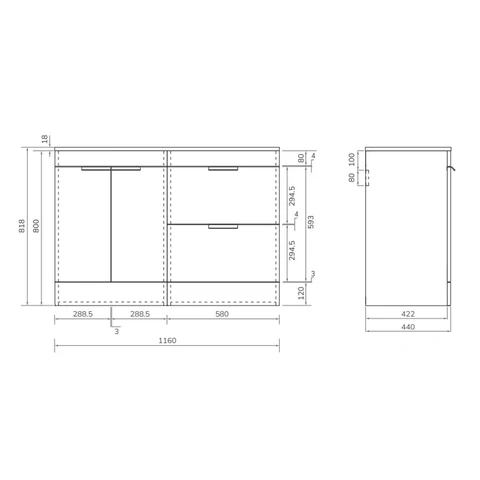 Sonas Stockholm 1200mm 2 Drawer And 2 Door Floorstanding