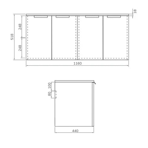 Sonas Stockholm 1200mm 4 Door Wall Hung Countertop Vanity