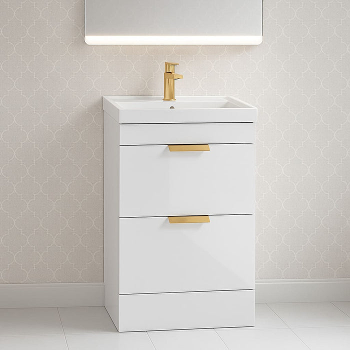 Sonas Stockholm 2 Drawer Floorstanding Vanity Unit With Slim Basin And Handle - 500mm