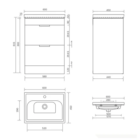 Sonas Stockholm 2 Drawer Floorstanding Vanity Unit