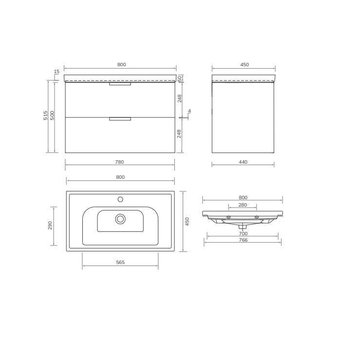 Sonas Stockholm Wall Hung Vanity Unit With Basin & Handle