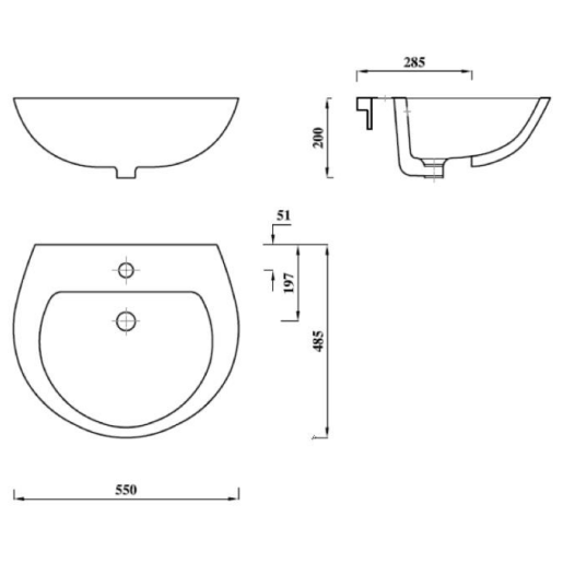 Sonas Strata Semi Recessed Basin 550mm Wide