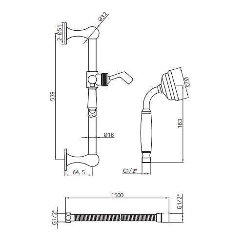 Sonas Traditional Lever Slide Rail Kit - Chrome - Shower