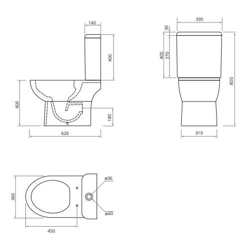 Sonas Via Rimless Open Back Close Coupled Toilet