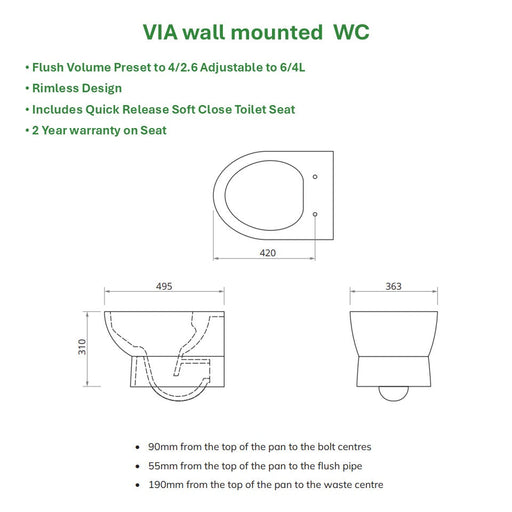 Sonas Via Rimless Wall Hung Toilet With Frame Cistern