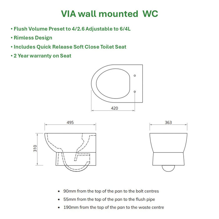 Sonas Via Rimless Wall Hung Toilet With Frame Cistern