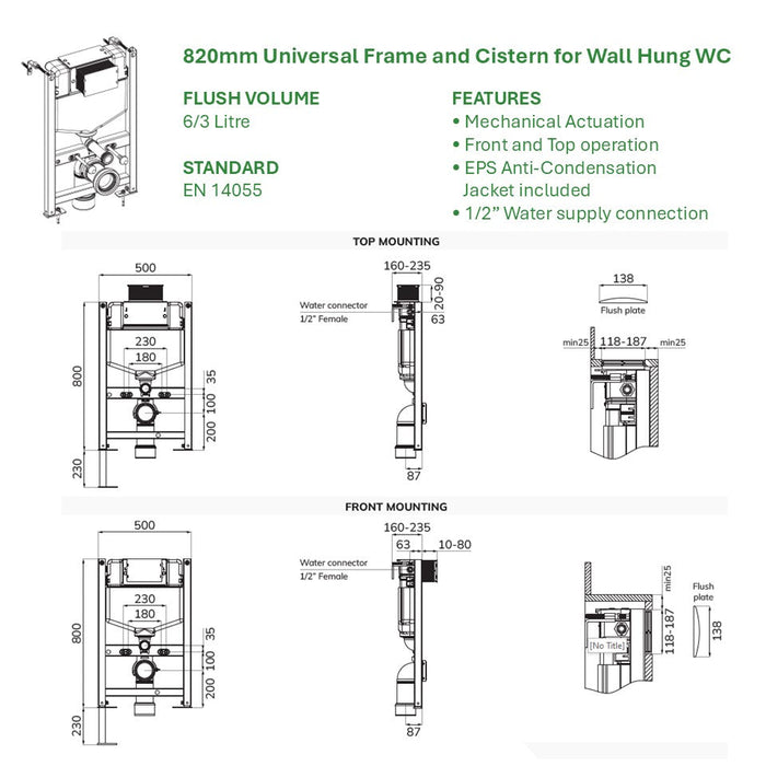 Sonas Via Rimless Wall Hung Toilet With Frame Cistern