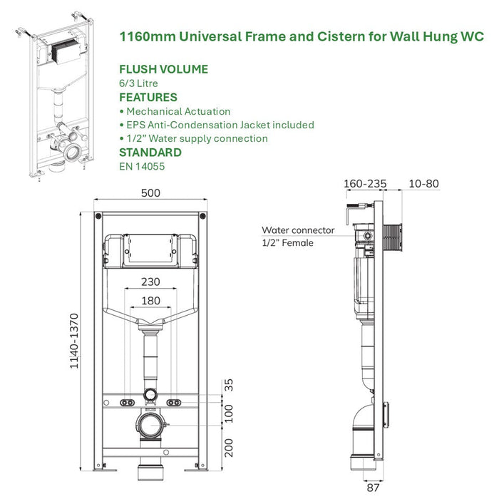 Sonas Via Rimless Wall Hung Toilet With Frame Cistern