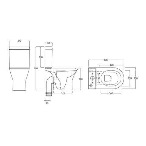 Sonas Scala Rimless Open Back Close Coupled Toilet