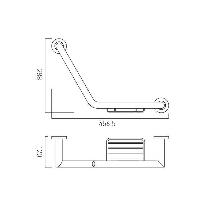 Vado Spa Angled Grab Rail With Basket - 456mm Wide - Chrome