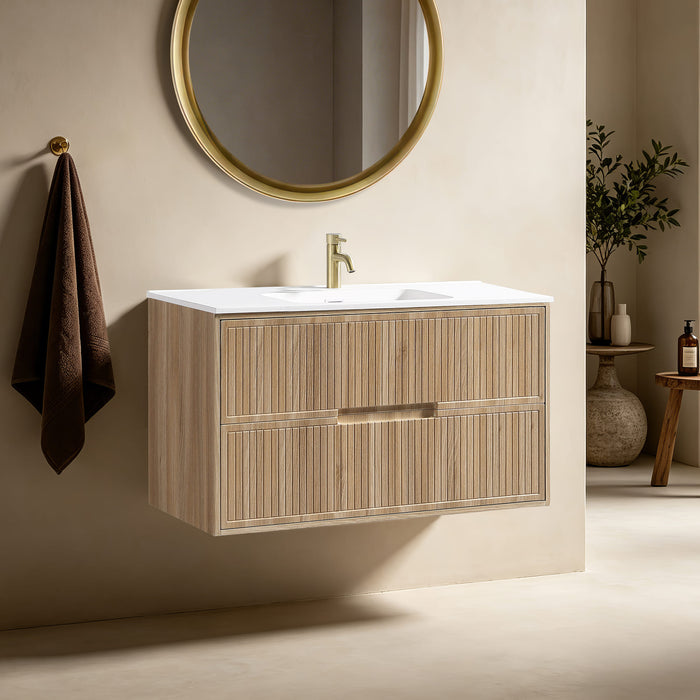 Tailored Bolzana 2 Drawer Wall Hung Vanity Unit with Matt White Basin