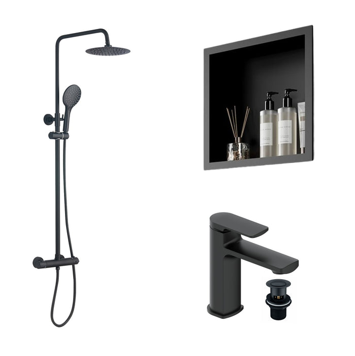 Tailored Round Shower Set, Shower Niche & Basin Mixer Tap Package