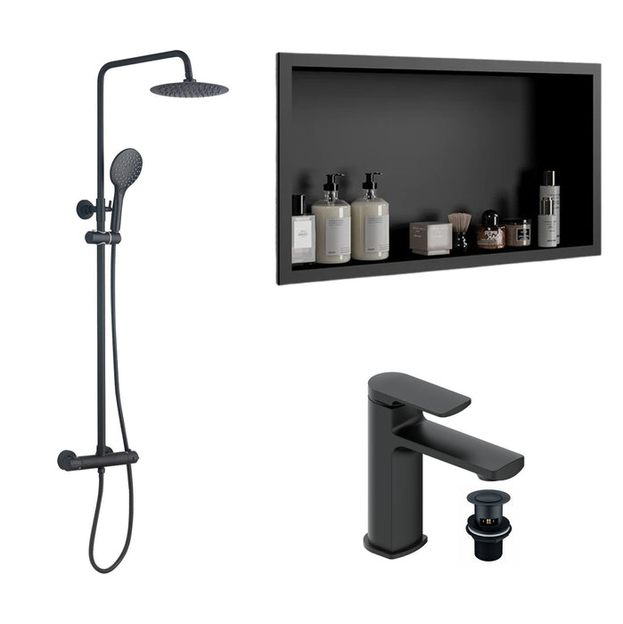 Tailored Round Shower Set, Shower Niche & Basin Mixer Tap Package