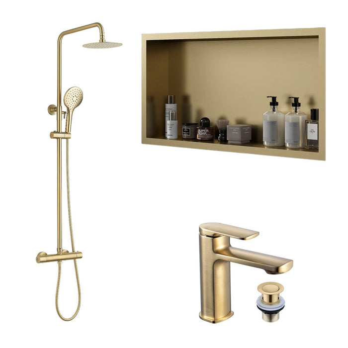 Tailored Round Shower Set, Shower Niche & Basin Mixer Tap Package
