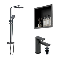 Tailored Square Shower Set, Shower Niche & Basin Mixer Tap Package
