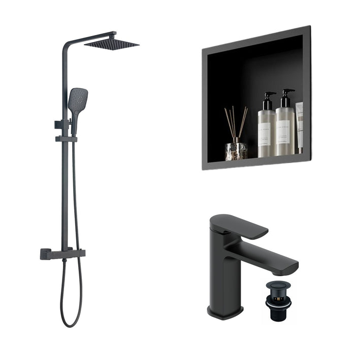 Tailored Square Shower Set, Shower Niche & Basin Mixer Tap Package